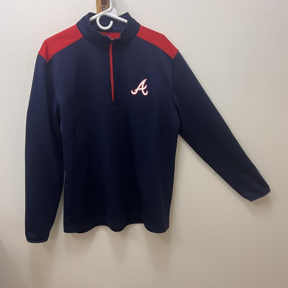 Navy and red Atlanta Braves quarter zip sweatshirt MLB Braves SIZE L‎